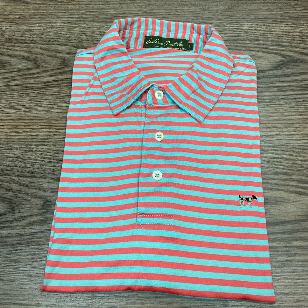 Southern Point Co. Coral & Mint Stripe Shirt L